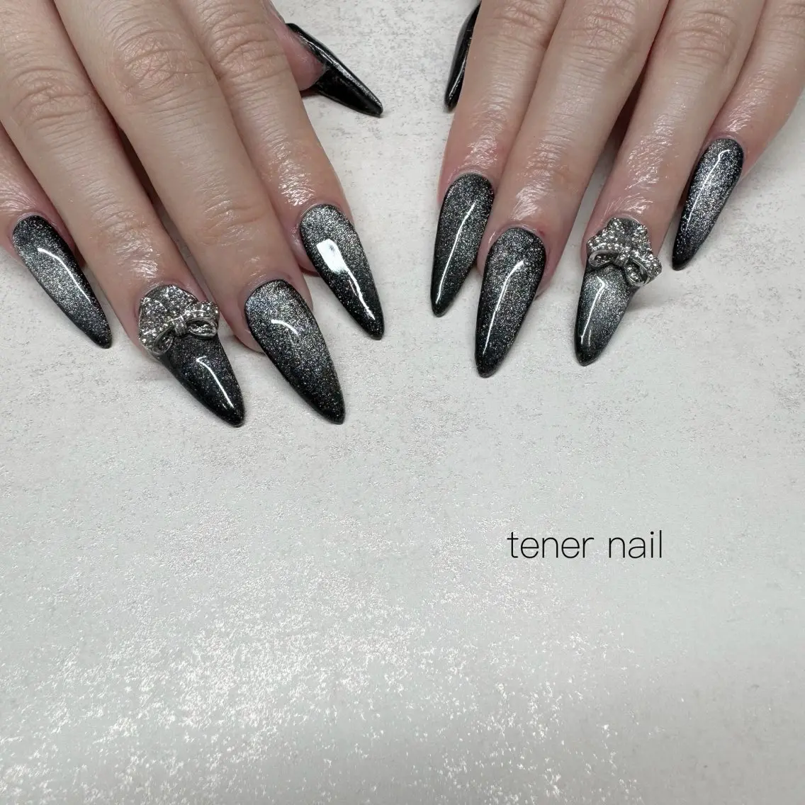 ネイル マグネットネイル リボン ハンドネイル テネルネイル tener nailのネイルデザイン