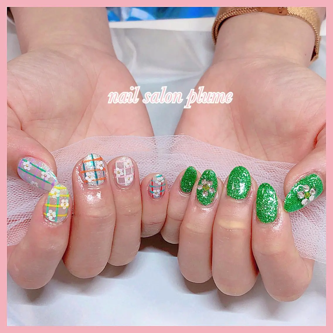 ネイル アートネイル フラワーネイル ハート キラキラネイル 韓国ネイル plume nail ☆韓国ネイルのネイルデザイン
