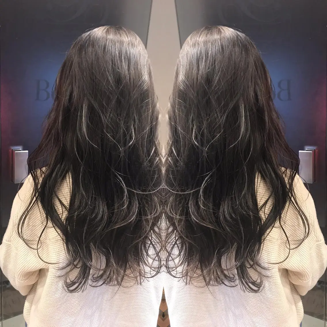 ロング カラー ブリーチ ハイライトカラー シルバー ハイライト ヘアカラー 大久保 隆蔵のヘアスタイル