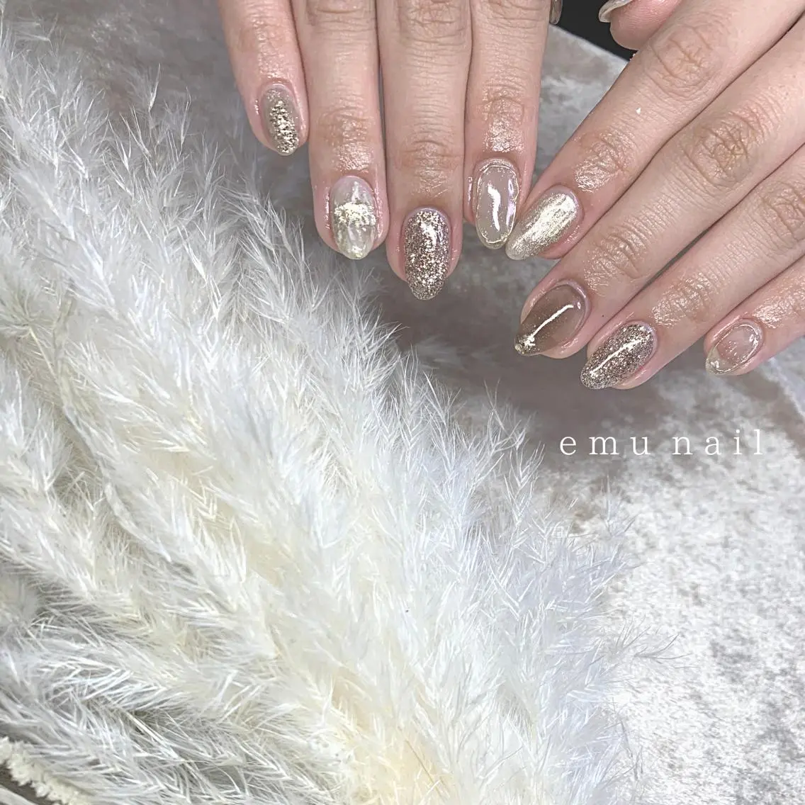 ネイル ブラウン ゴールド ミラーネイル emu nailのネイルデザイン