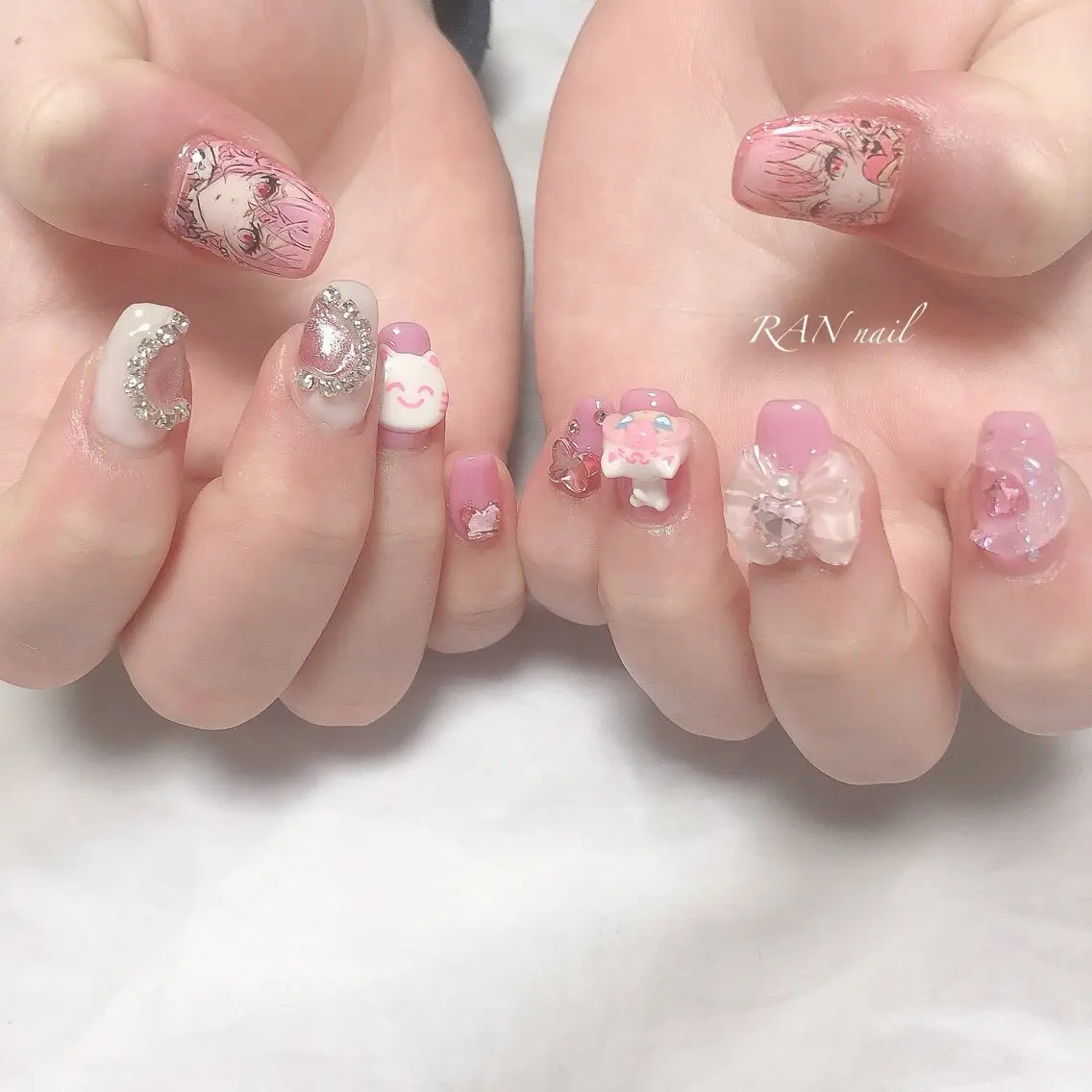 ネイル ハート 持ち込み リボン ハンドネイル フットネイル RAN nailのネイルデザイン