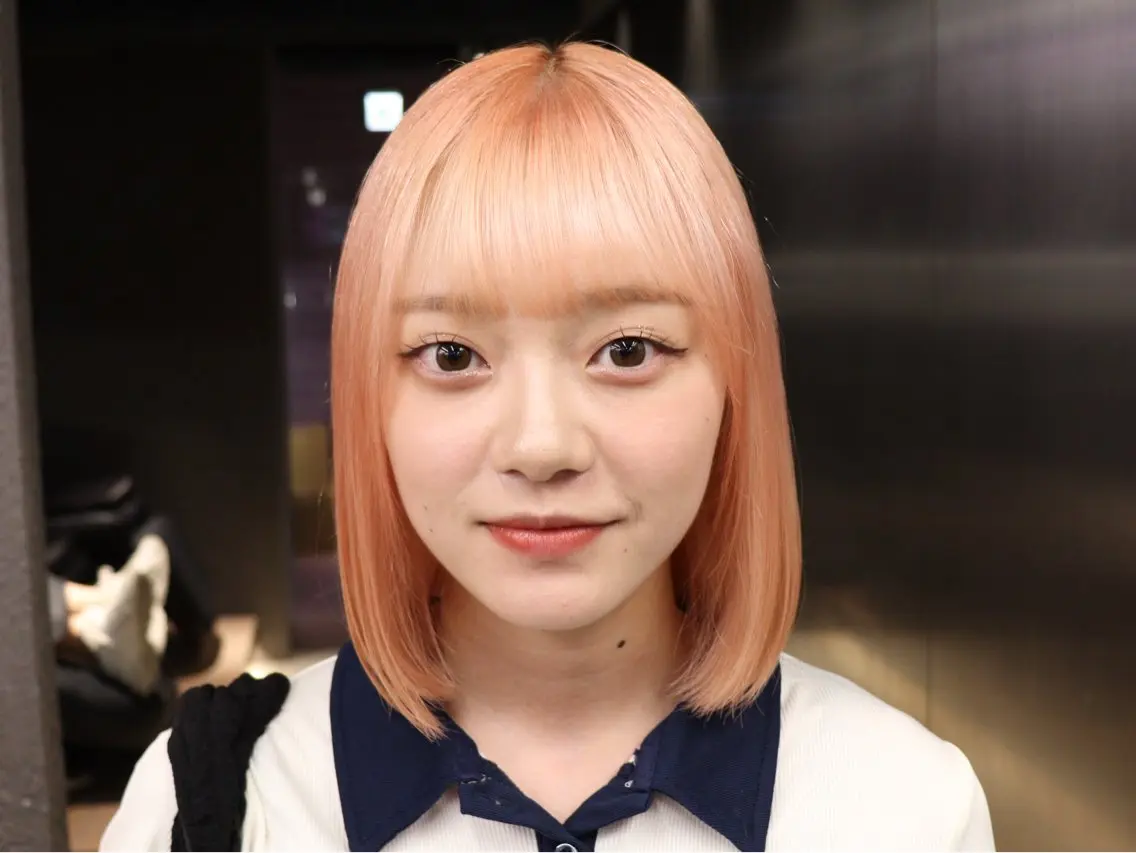ショート カラー オレンジ オレンジピンク ピンクカラー ヘアカラー トリートメント 鈴木/ボブ/ 縮毛矯正ブリーチのヘアスタイル