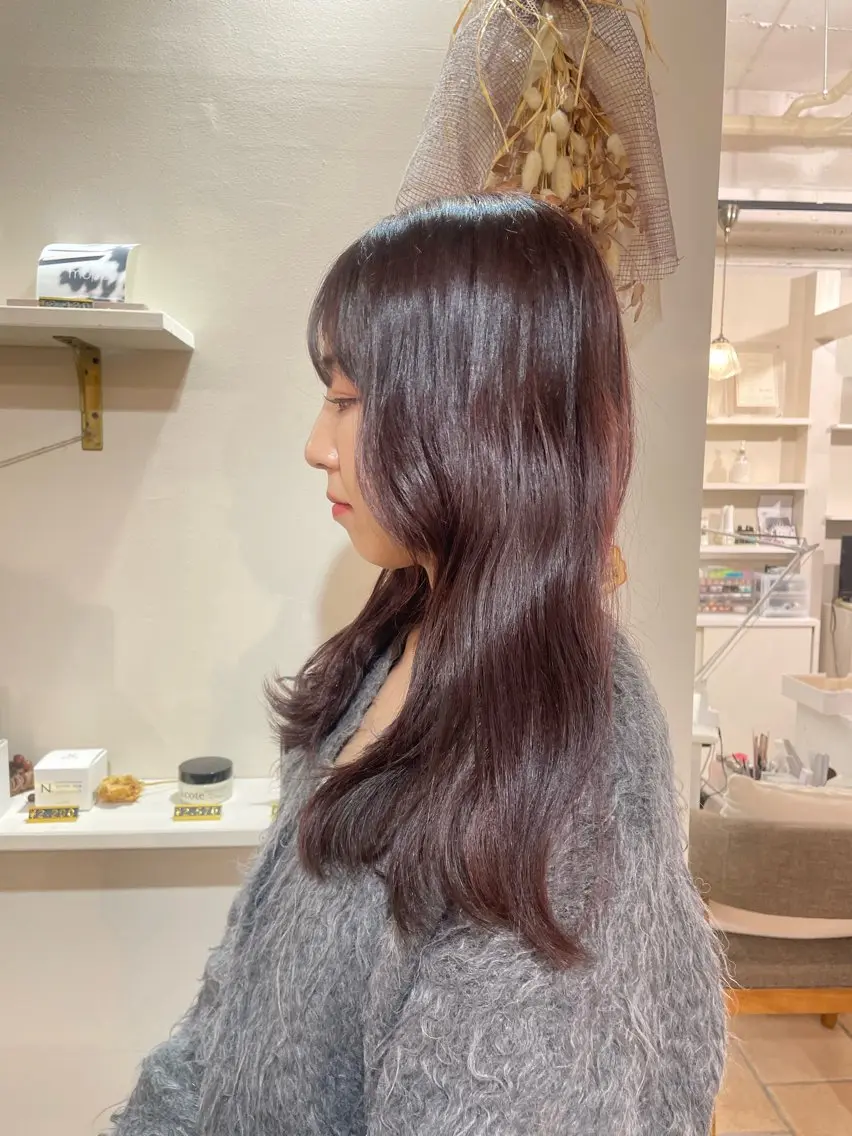 ロング カラー ブリーチ 顔周りレイヤー☆ スパ☆石上遥楓のヘアスタイル