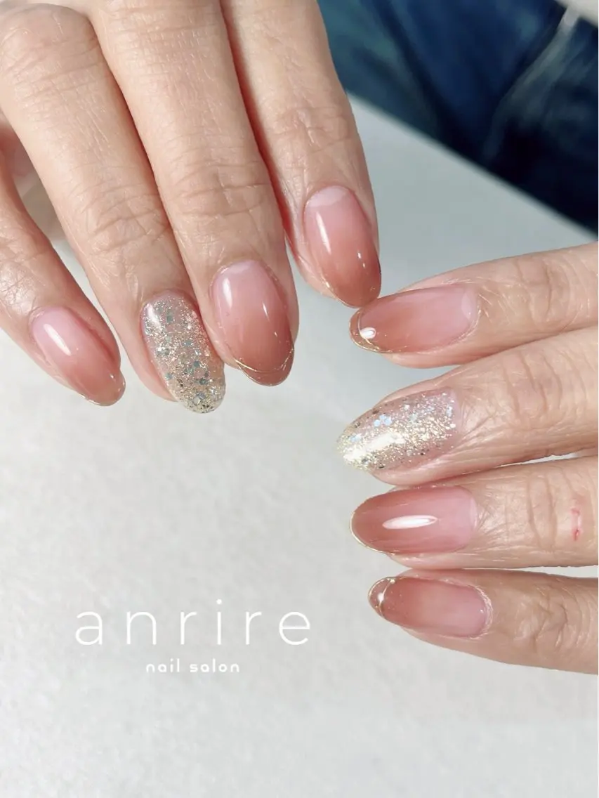 ネイル ブラウン ジェルネイル グラデーション ラメ(グリッター) ミラーネイル ハンドネイル nailsalon anrireのネイルデザイン