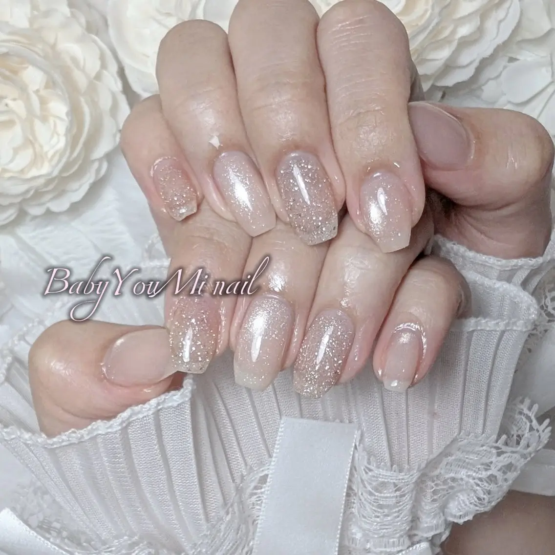 ネイル オーロラネイル チークネイル 成人式 フットネイル フレンチネイル ハンドネイル BabyYouMi nailのネイルデザイン