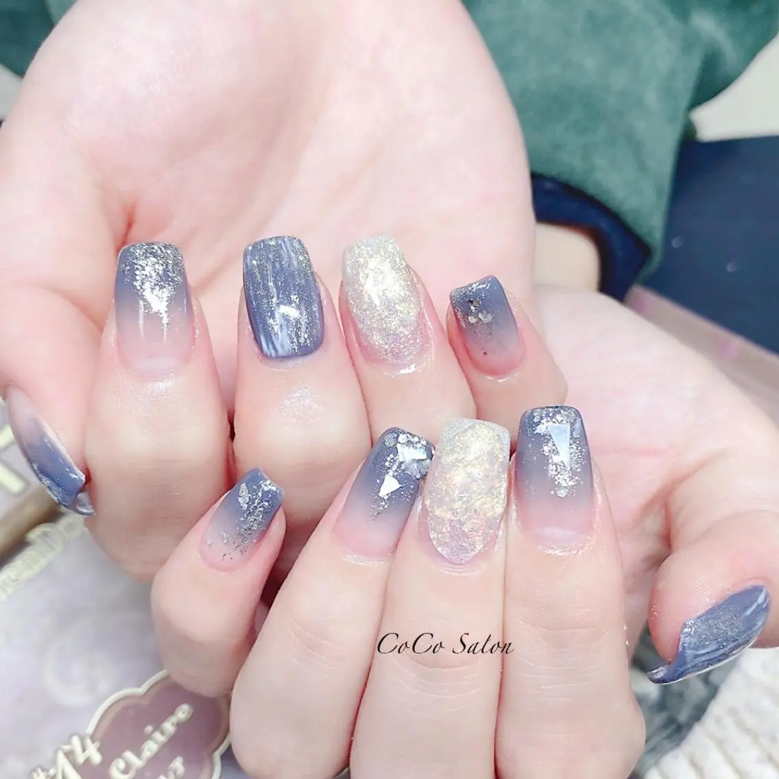 ネイル 長さ出し ジェルネイル グラデーション ホログラムネイル 氷ネイル・うるうるネイル ハンドネイル CoCoSalon ネイル/まつ毛予約のネイルデザイン