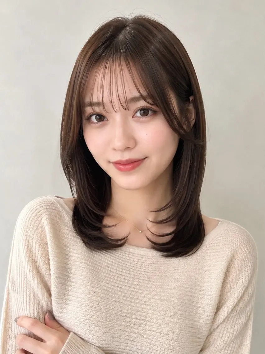 ミディアム カラー ミディアムレイヤー レイヤーカット 小顔カット 縮毛矯正 カット ヘアカラー トリートメント 池袋/小顔レイヤー/ 顔まわり/taigaのヘアスタイル