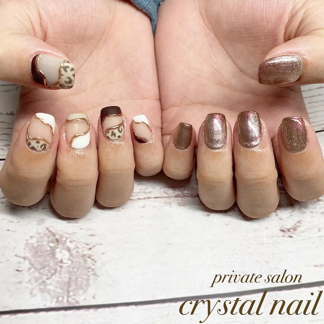 ネイル アニマル柄 マグネットネイル マットネイル ニュアンスネイル Crystal Nailのネイルデザイン