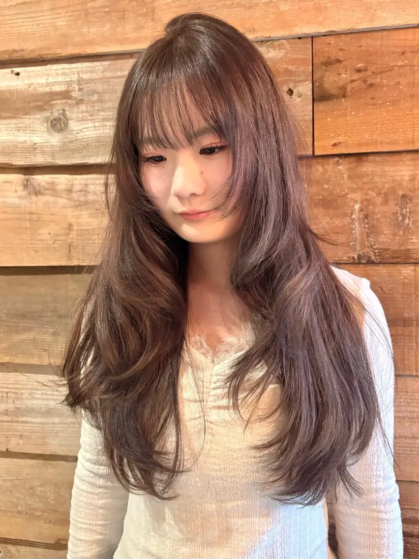 ロング カラー パーマ カット ヘアカラー レイヤー/透明感/ ブリーチなし/わかなのヘアスタイル