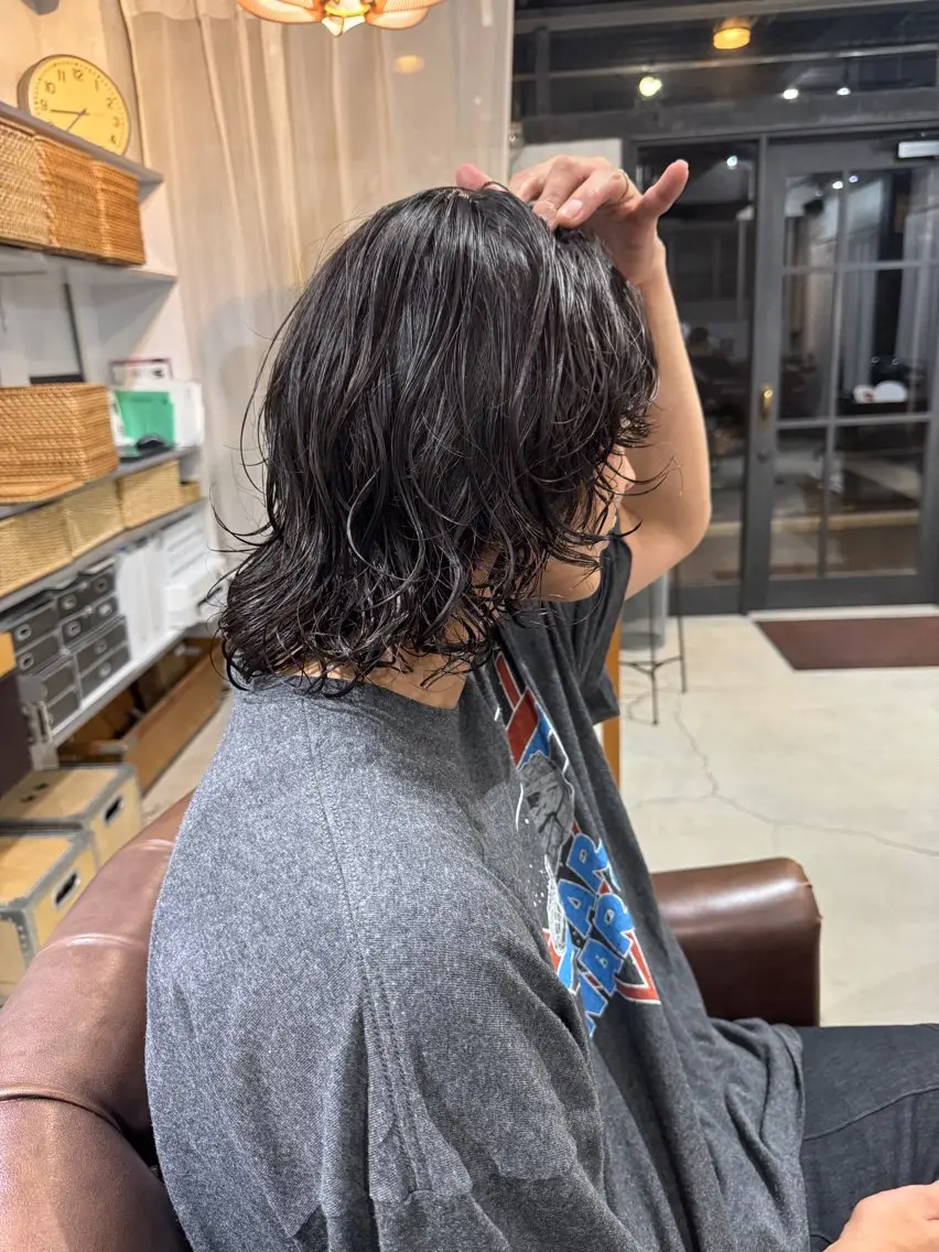 ミディアム メンズ ミディアムパーマ メンズパーマ 加藤 悠真のヘアスタイル
