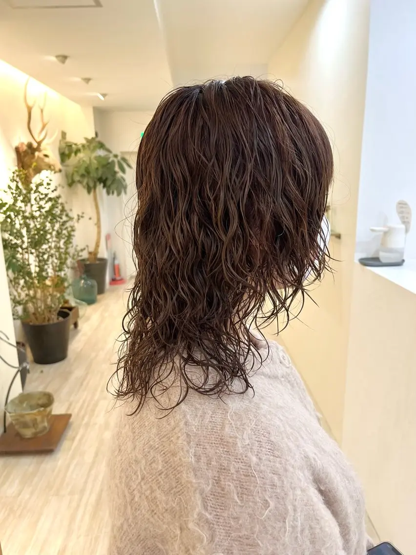 ミディアム パーマ カット パーマ トリートメント つぼみ/パーマ ／レイヤー／ボブのヘアスタイル