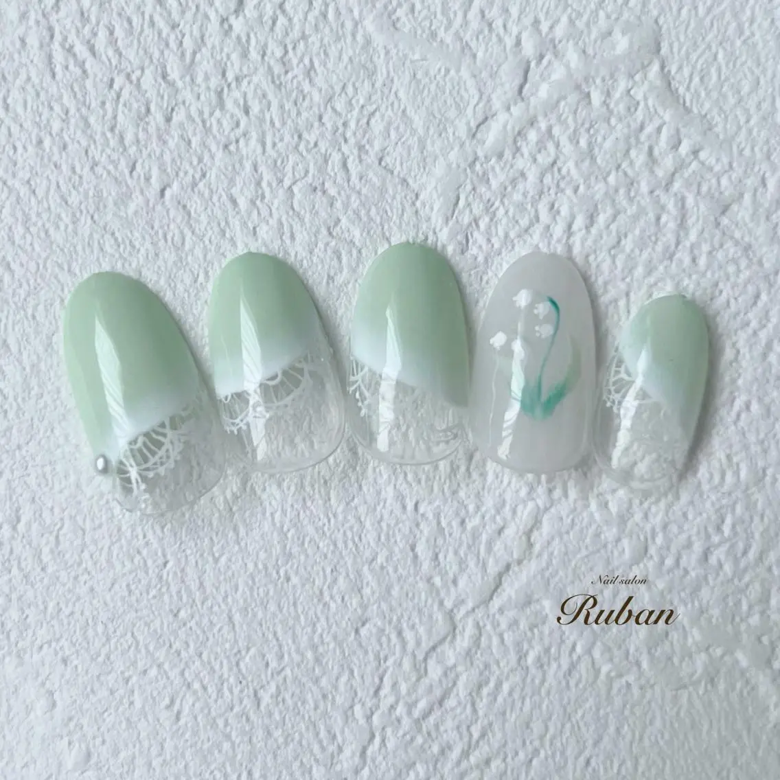 ネイル フラワーネイル グリーン Nail salon Rubanのネイルデザイン