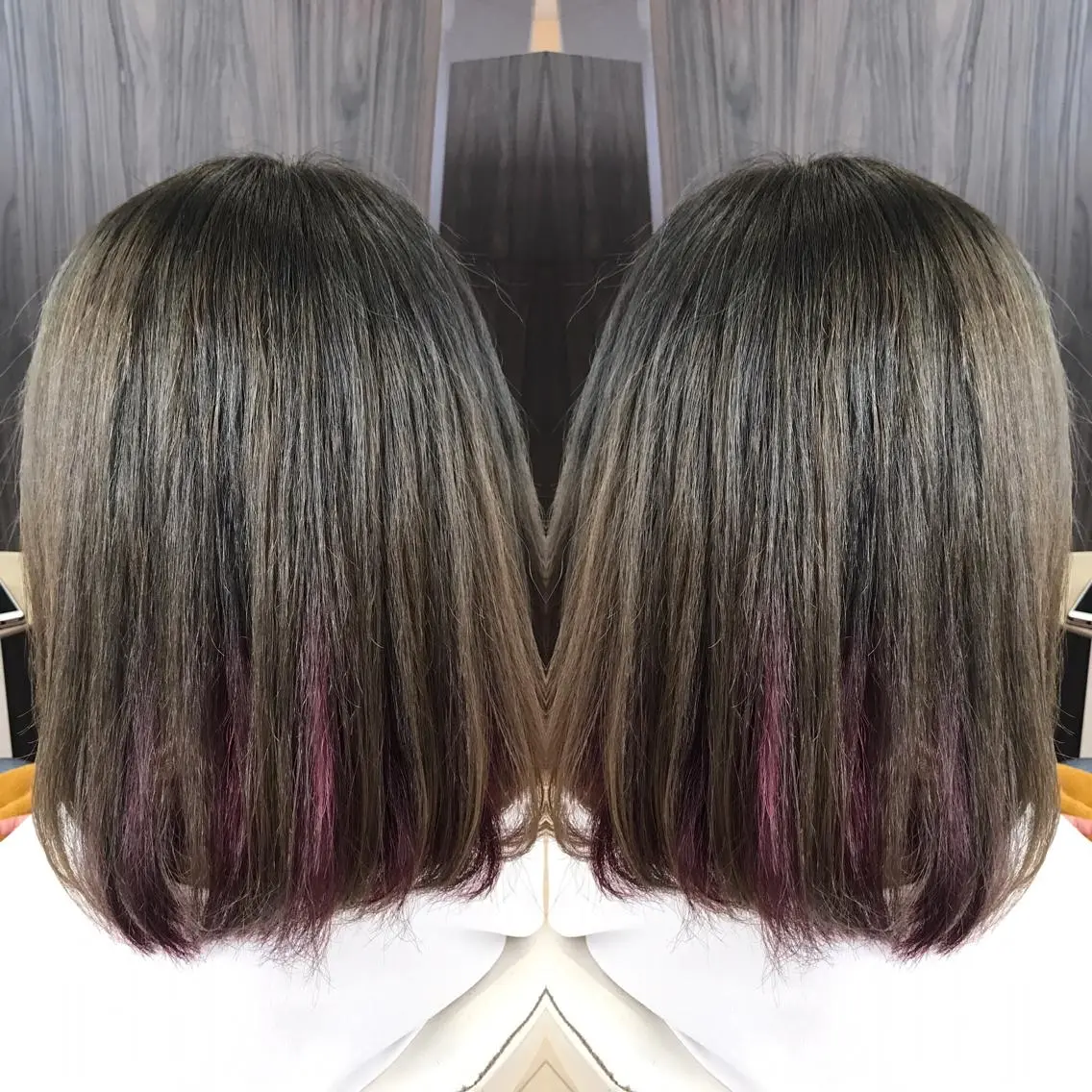 ミディアム カラー パープルカラー Oopsレイヤー 加藤澄都のヘアスタイル