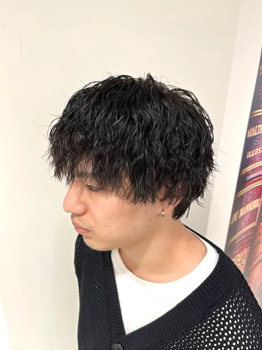 ミディアム パーマ メンズ カット パーマ 橋本 琉磨のヘアスタイル