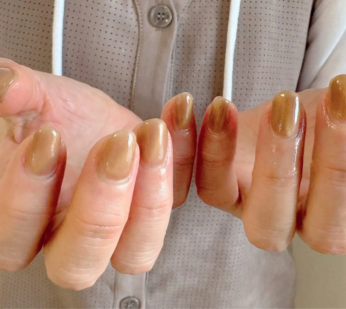 ネイル ブラウン マグネットネイル マグネットワンカラー ワンカラーネイル オレンジ nail salon kicchiのネイルデザイン