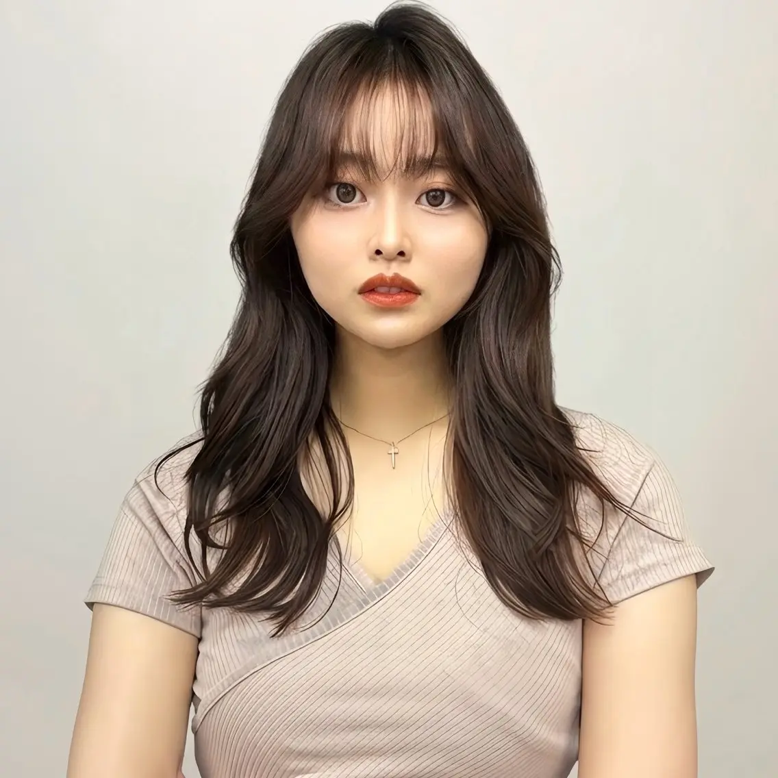 ロング カラー カット ヘアカラー トリートメント 新宿/レイヤーカット 髪質改善/小顔見せのヘアスタイル