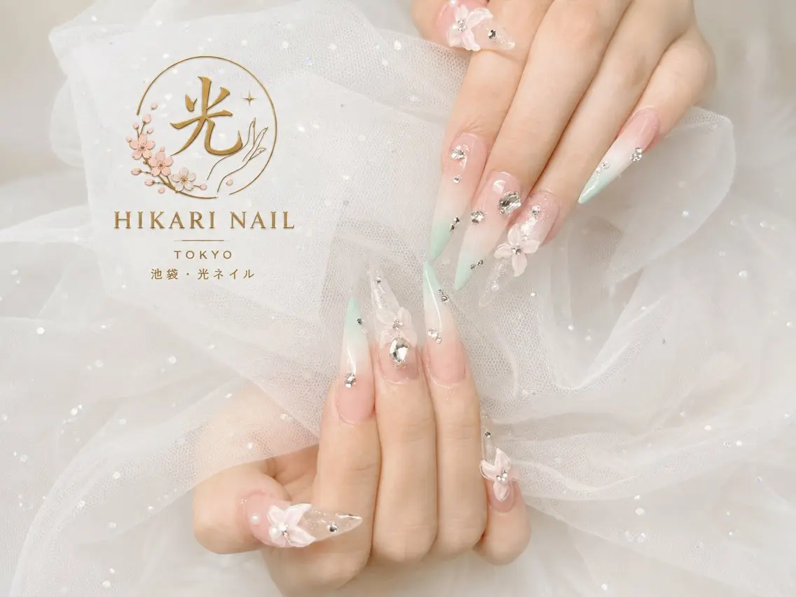 ネイル チークネイル 長さ出し フレンチネイル ガーリー ハート HikariNail Ikebukuroのネイルデザイン
