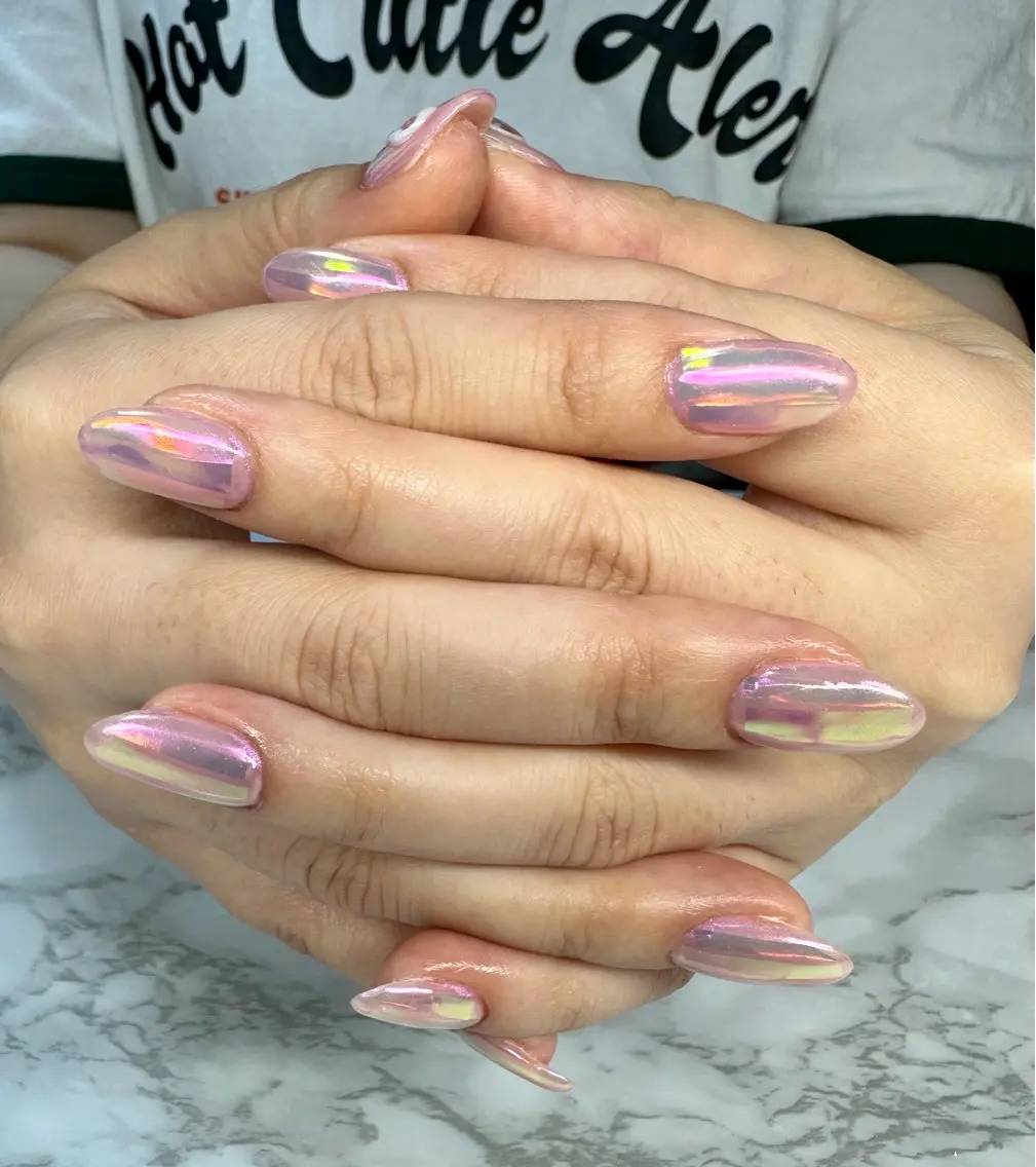 ネイル オーロラネイル ハート ピンク 夏ネイル Mai’s nailのネイルデザイン