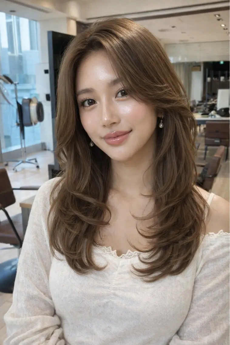 ロング カラー カット ヘアカラー トリートメント SHION/銀座 まとまるカット🩵のヘアスタイル