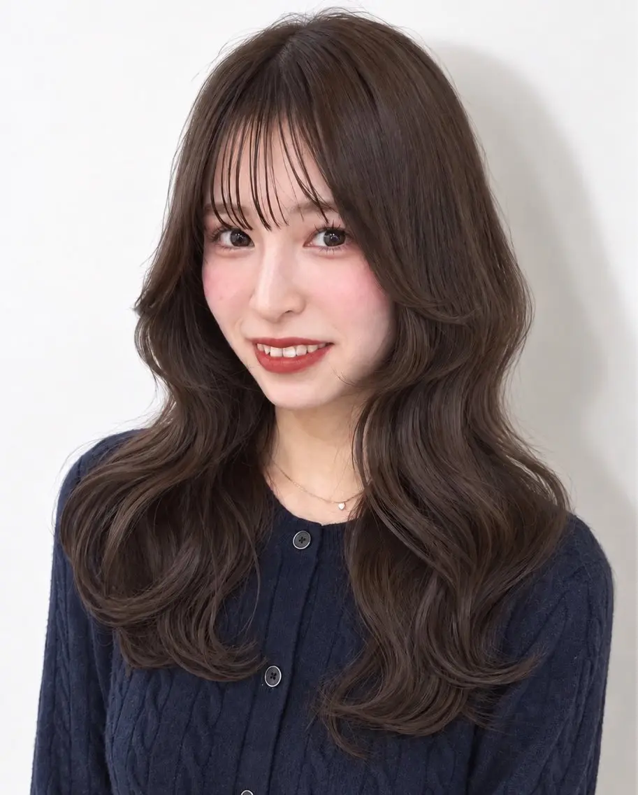 ロング カラー ブラウンカラー 透明感カラー くびれヘア 顔まわりレイヤー 韓国風ヘア カット ヘアカラー トリートメント ヘッドスパ 中顔面短縮レイヤー 💚モエリ💚のヘアスタイル