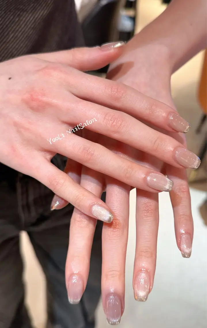 ネイル アートネイル オーロラネイル チークネイル フレンチネイル ガラスフレンチ 🎀🎀YooLi Nail Salonのネイルデザイン