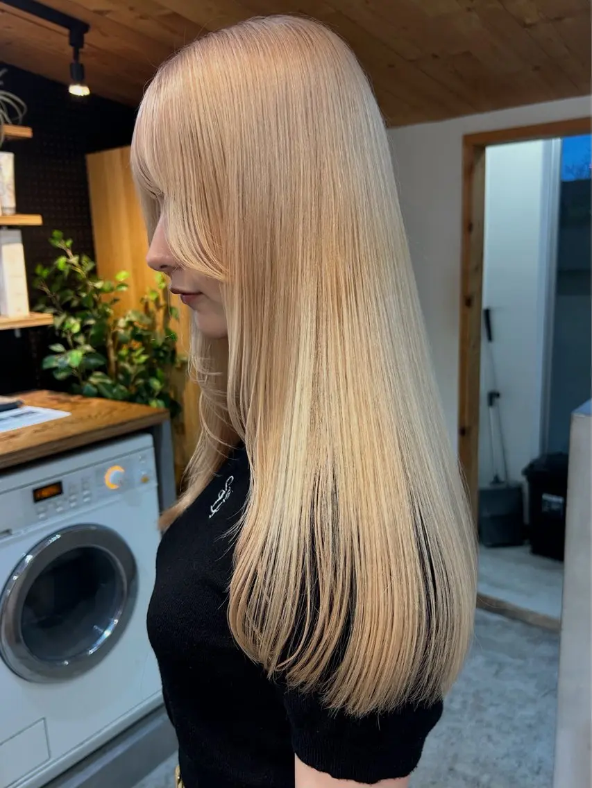 ロング カラー ベージュカラー ホワイトベージュ カット ヘアカラー トリートメント 🧸艶々韓国ヘア 🧁mizunaのヘアスタイル
