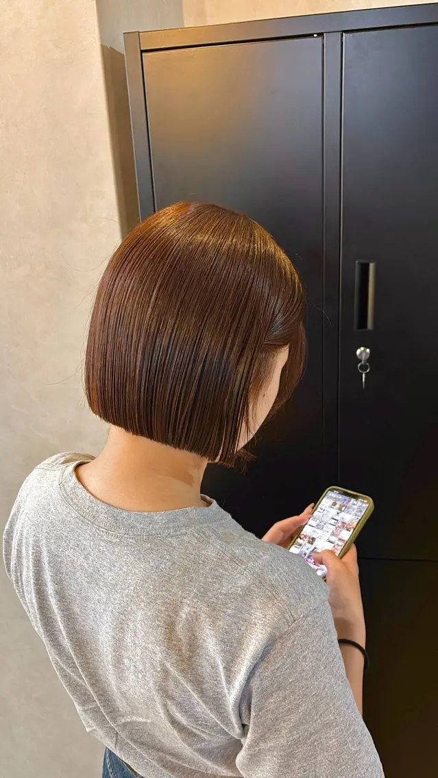 ショート 切りっぱなしボブ オレンジブラウン ボブ 髪質改善/似合わせ 小城 雪のヘアスタイル