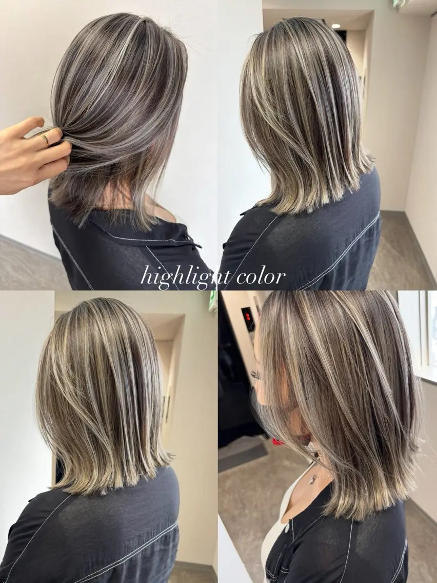 ミディアム カラー ハイライトカラー ハイライト ヘアカラー 松井那津子 /ハイライトブリーチのヘアスタイル