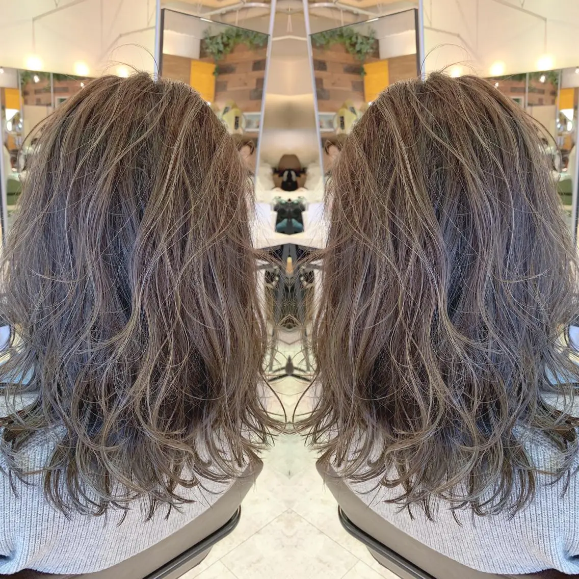 セミロング カラー ハイライトカラー イルミナカラー ハイライト 青木 茂樹⭐️ 透明感カラーのヘアスタイル