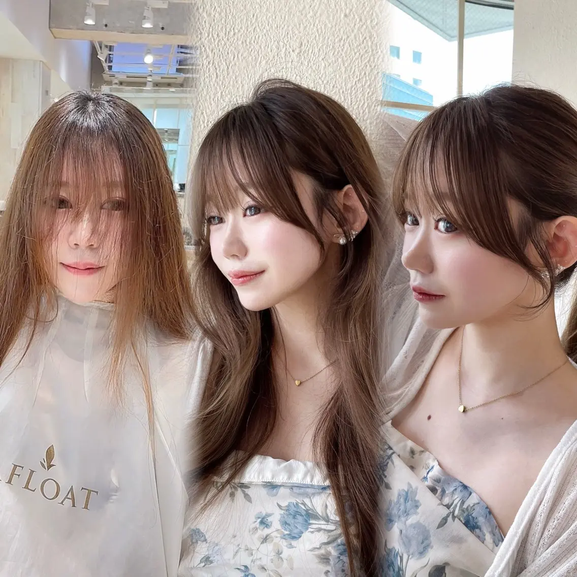ロング カット ヘアカラー 表参道小顔カット前髪 割れ改善クロスパーマのヘアスタイル