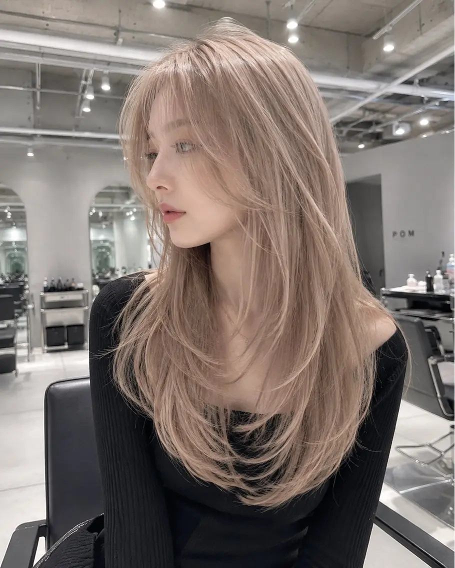 ロング カラー ヘアカラー トリートメント ヘッドスパ 💠透明感グレージュ /韓国風レイヤー💠のヘアスタイル