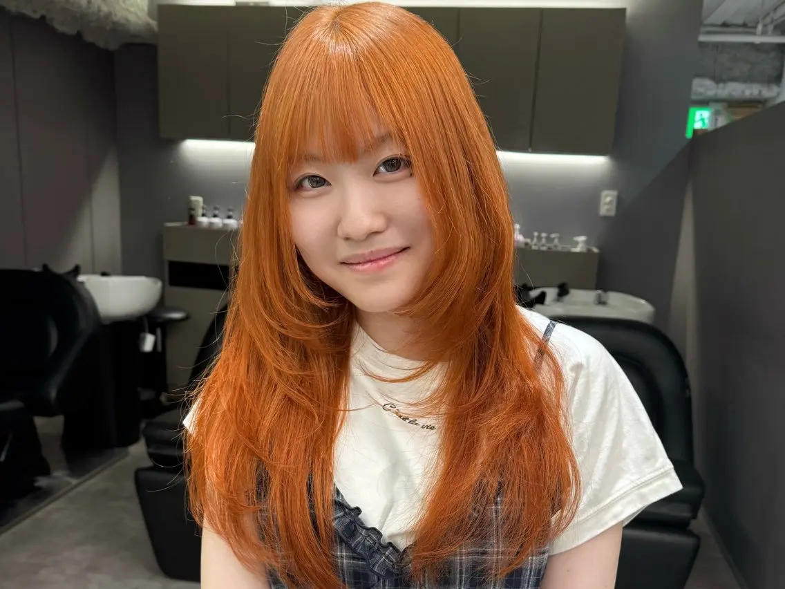 ロング カラー オレンジ ヘアカラー トリートメント ハイトーン/名古屋 Hinakiのヘアスタイル