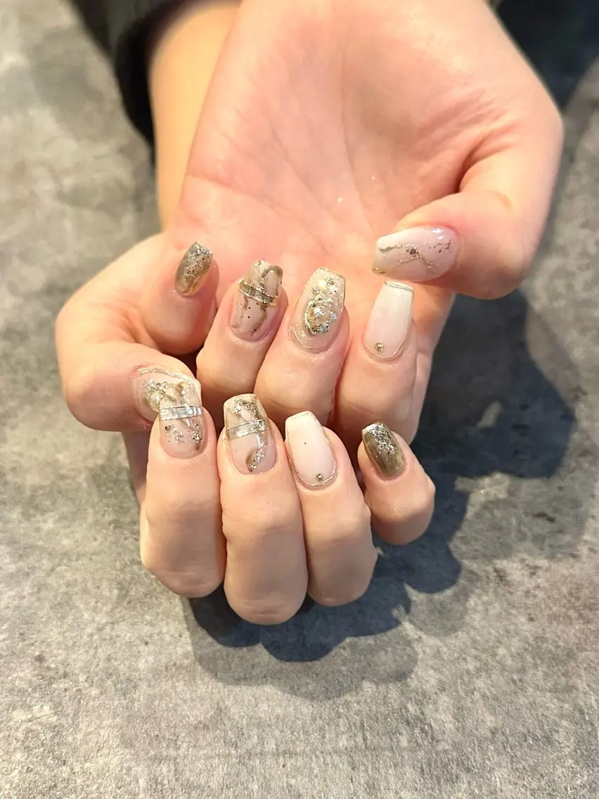 ネイル フラワーネイル 大理石ネイル(マーブル) ニュアンスネイル シンプルネイル nail salon amanoのネイルデザイン