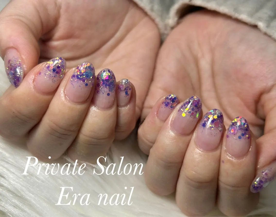 ネイル グラデーション ラメ(グリッター) ラメグラデーション ハンドネイル Era nailのネイルデザイン
