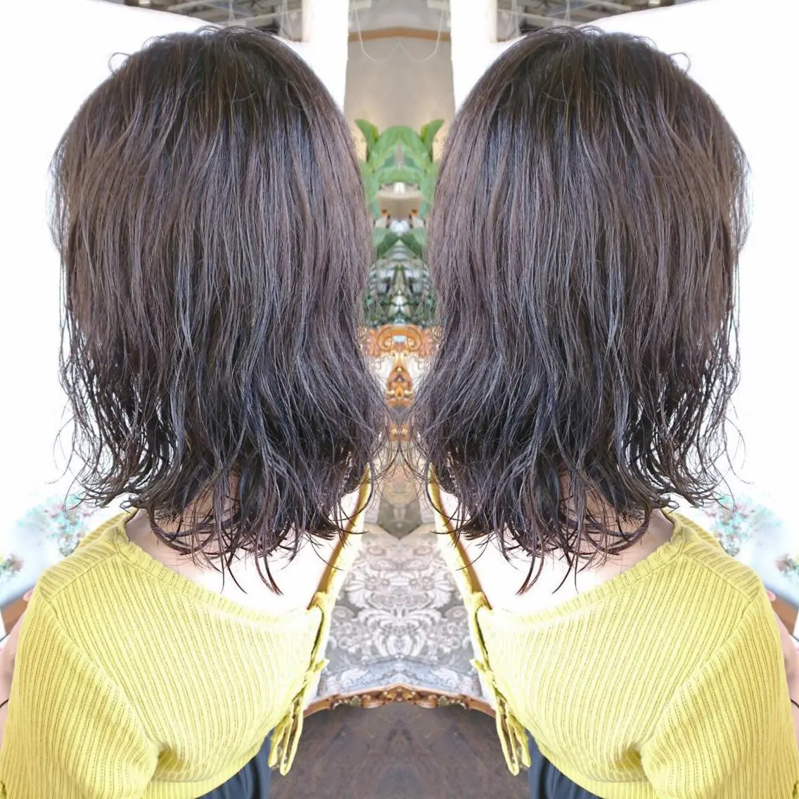 セミロング カラー パーマ ヘアアレンジ セミロングパーマ ベージュカラー エグチ アキラのヘアスタイル