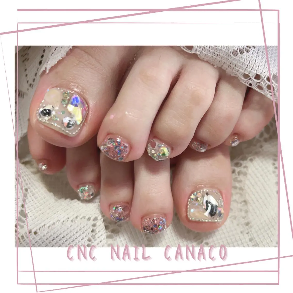 ネイル アートネイル フットネイル ジェルネイル キラキラネイル 持ち込み ベテランネイル cnc nailのネイルデザイン