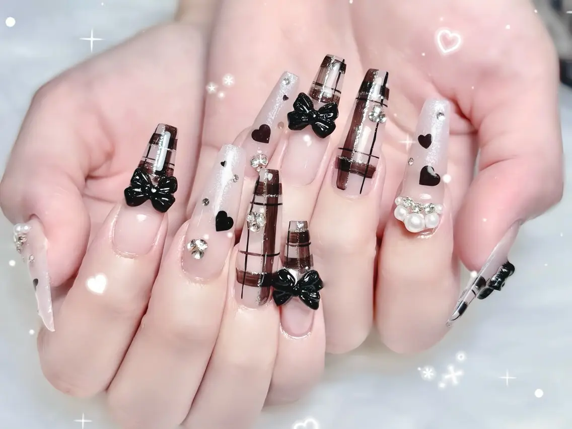 ネイル べっ甲ネイル ブルー 長さ出し フレンチネイル ジェルネイル ハンドネイル Rin Nail 新大久保店のネイルデザイン