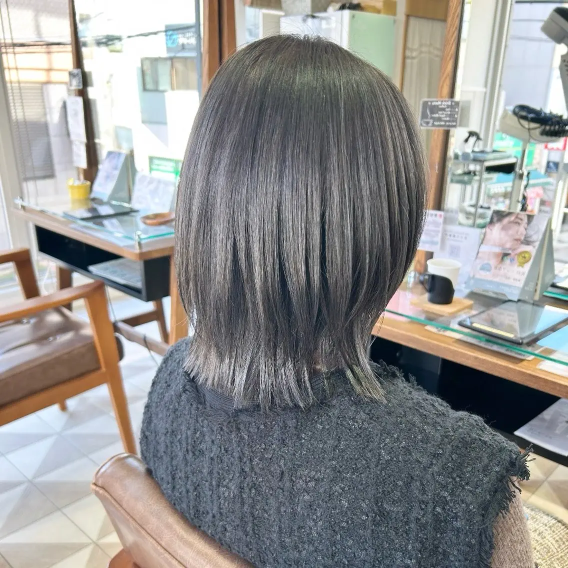 ミディアム カラー ヘアアレンジ カット ヘアカラー 吉水 彩乃 /ボブ/艶感カラーのヘアスタイル