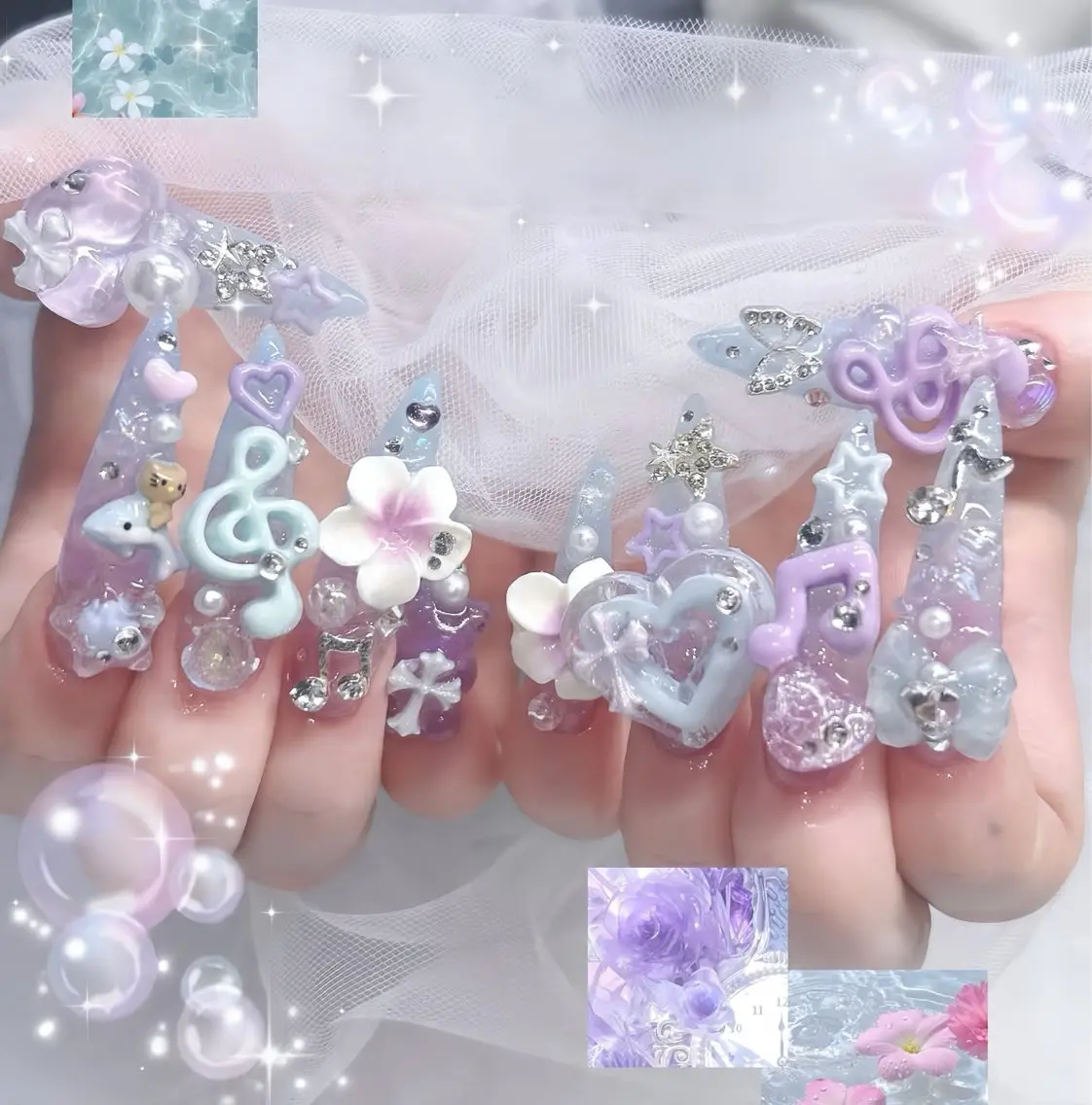 ネイル オーロラネイル ブルー フットネイル ジェルネイル 氷ネイル・うるうるネイル ハンドネイル Rin Nail 新大久保店のネイルデザイン