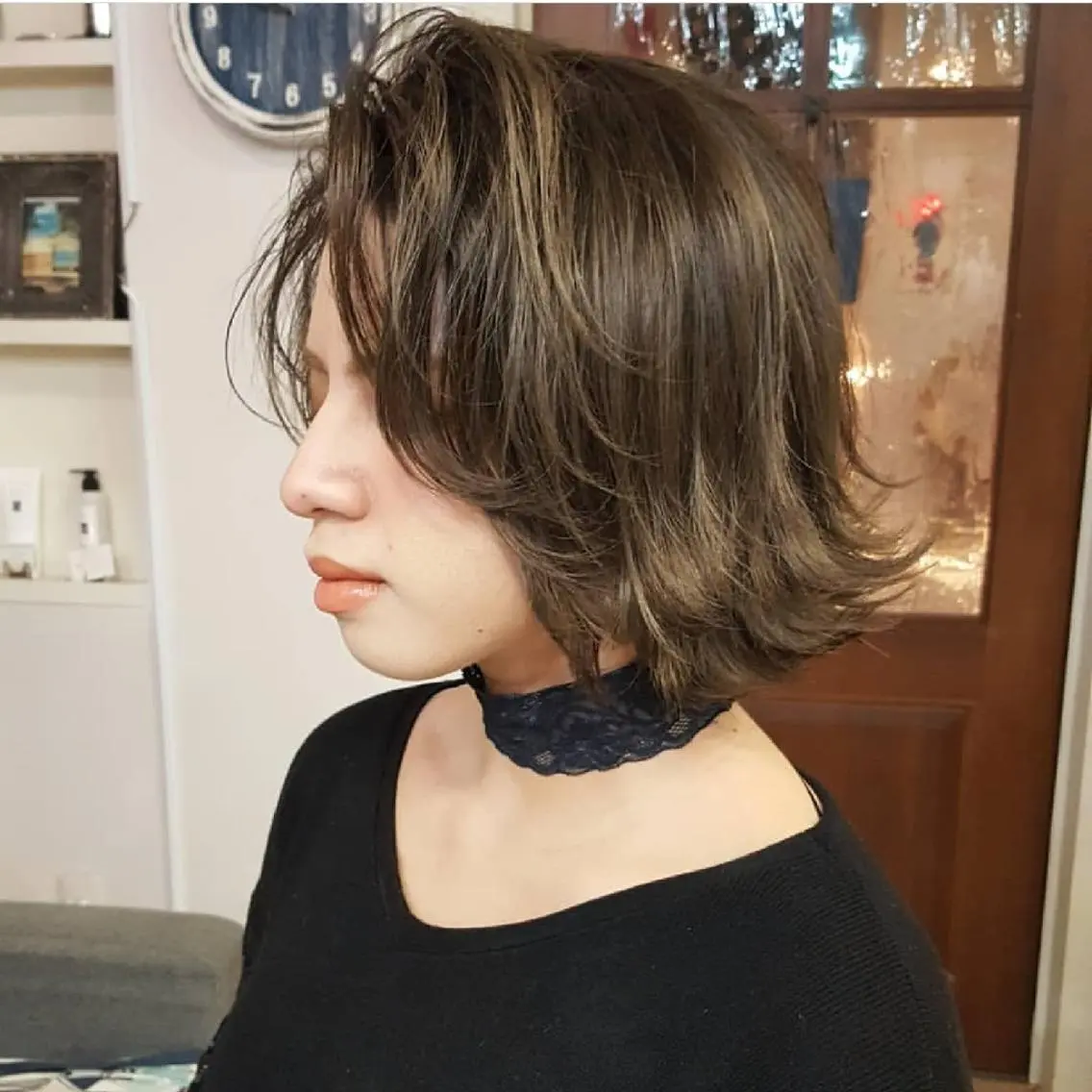 ショート カラー ヘアカラー 韓国レイヤー柔らかい 地毛風縮毛矯正／マツのヘアスタイル