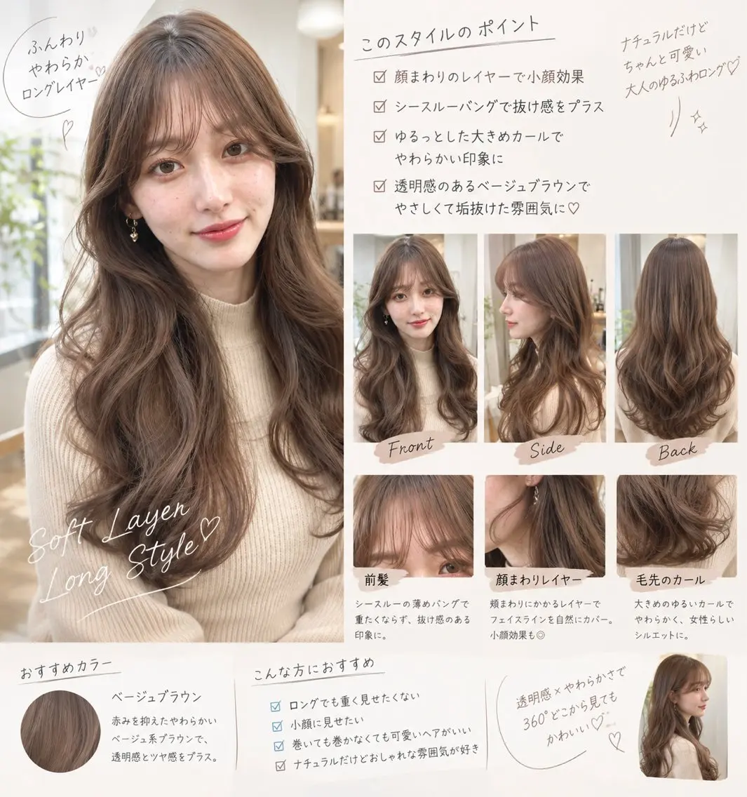 ロング カット ヘアカラー トリートメント 🫧透明感カラー× 韓国レイヤー🫧佐野のヘアスタイル