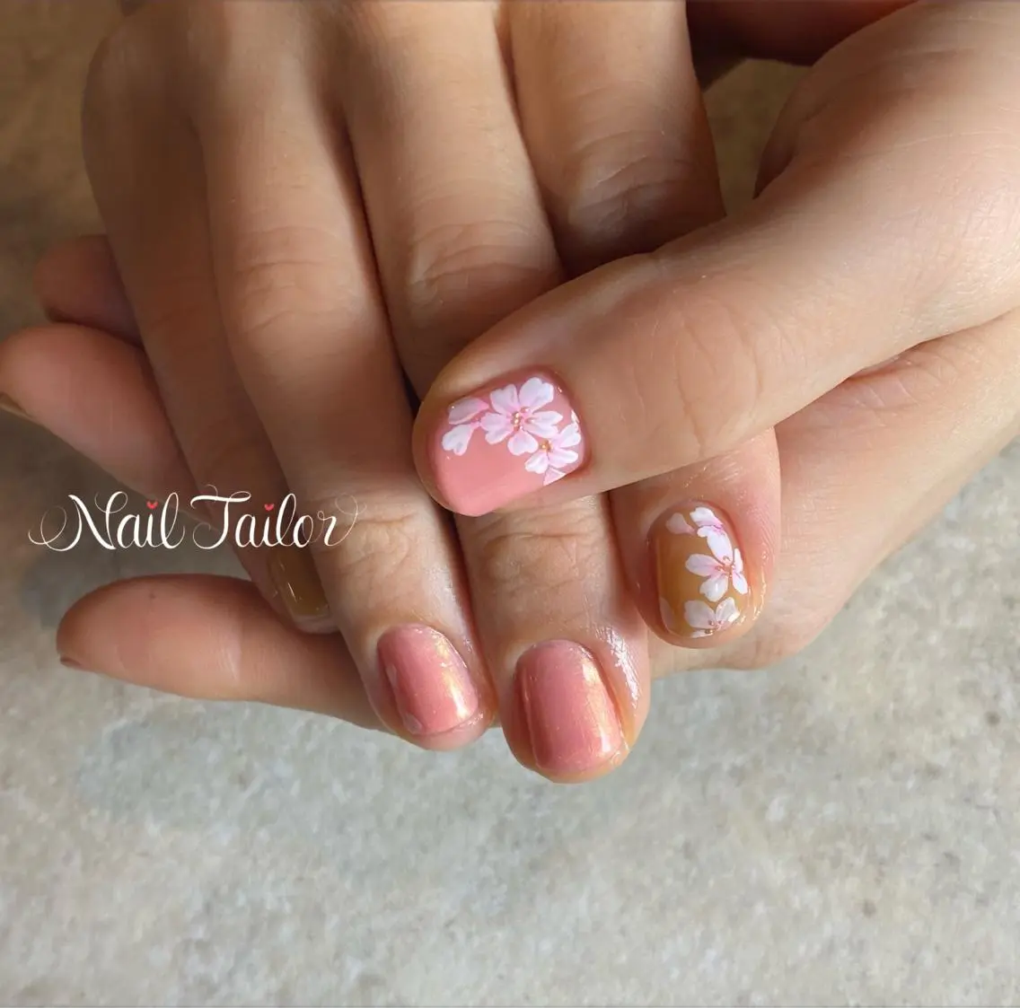 ネイル アートネイル 桜ネイル 長さ出し ジェルネイル ワンカラーネイル ハンドネイル NailTailor ネイルテイラーのネイルデザイン