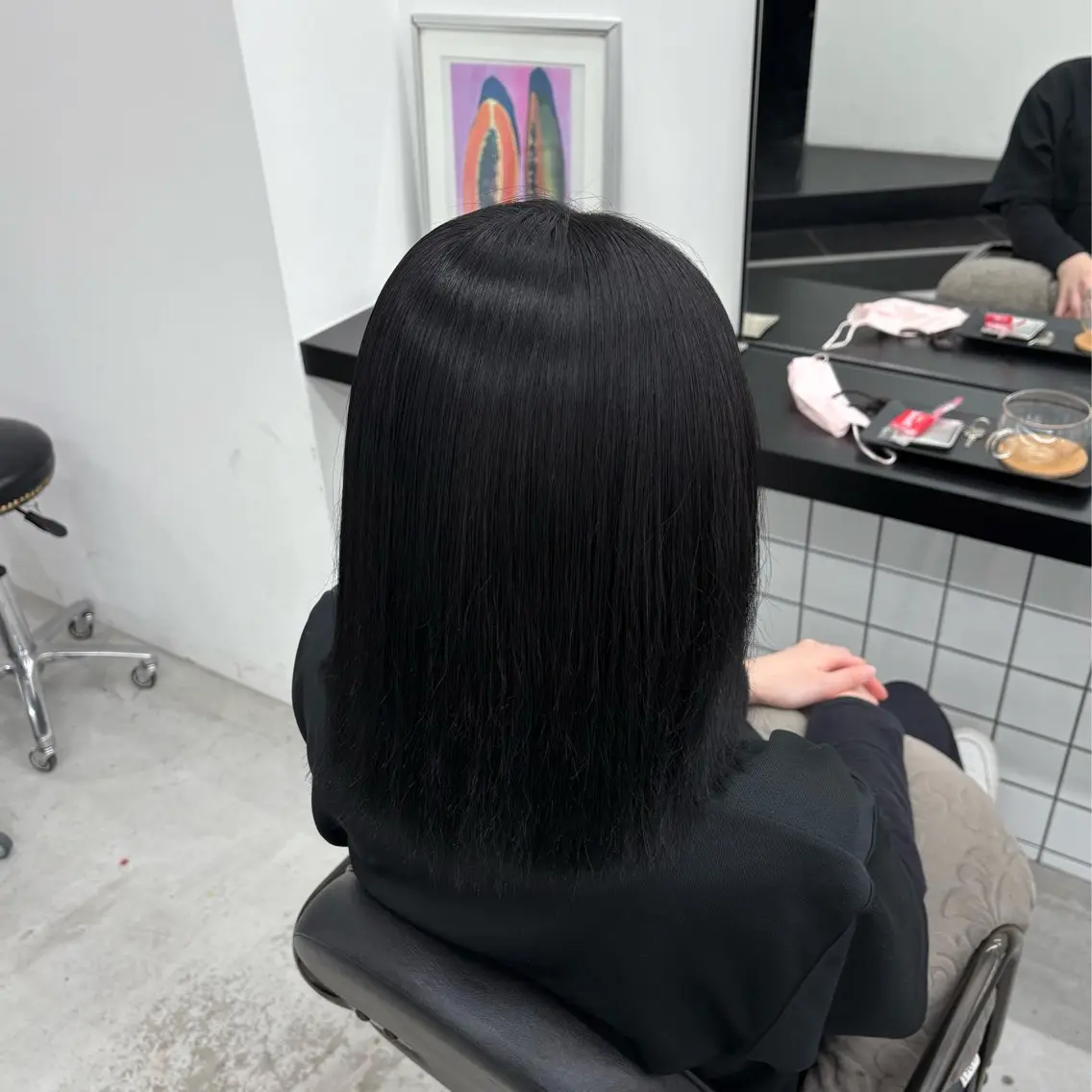 ミディアム カラー 黒髪 ブルーカラー ブルーブラック ヘアカラー 🌟ゆりあ🌟 JILLSTUDIOのヘアスタイル