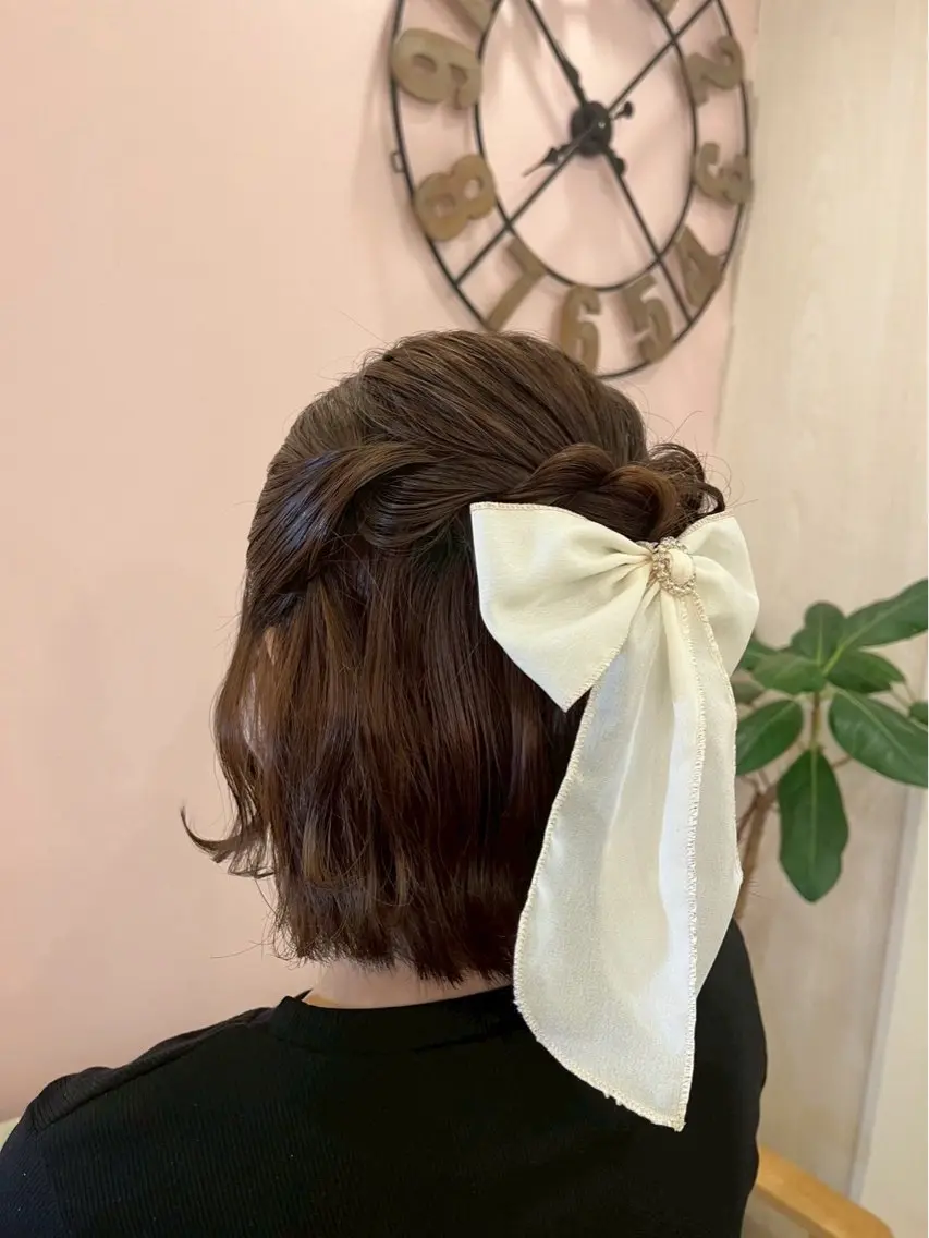 ミディアム ヘアアレンジ ハーフアップ ボブ 0円カラーモデル🚺 ／坂本詩穂🌟彡のヘアスタイル