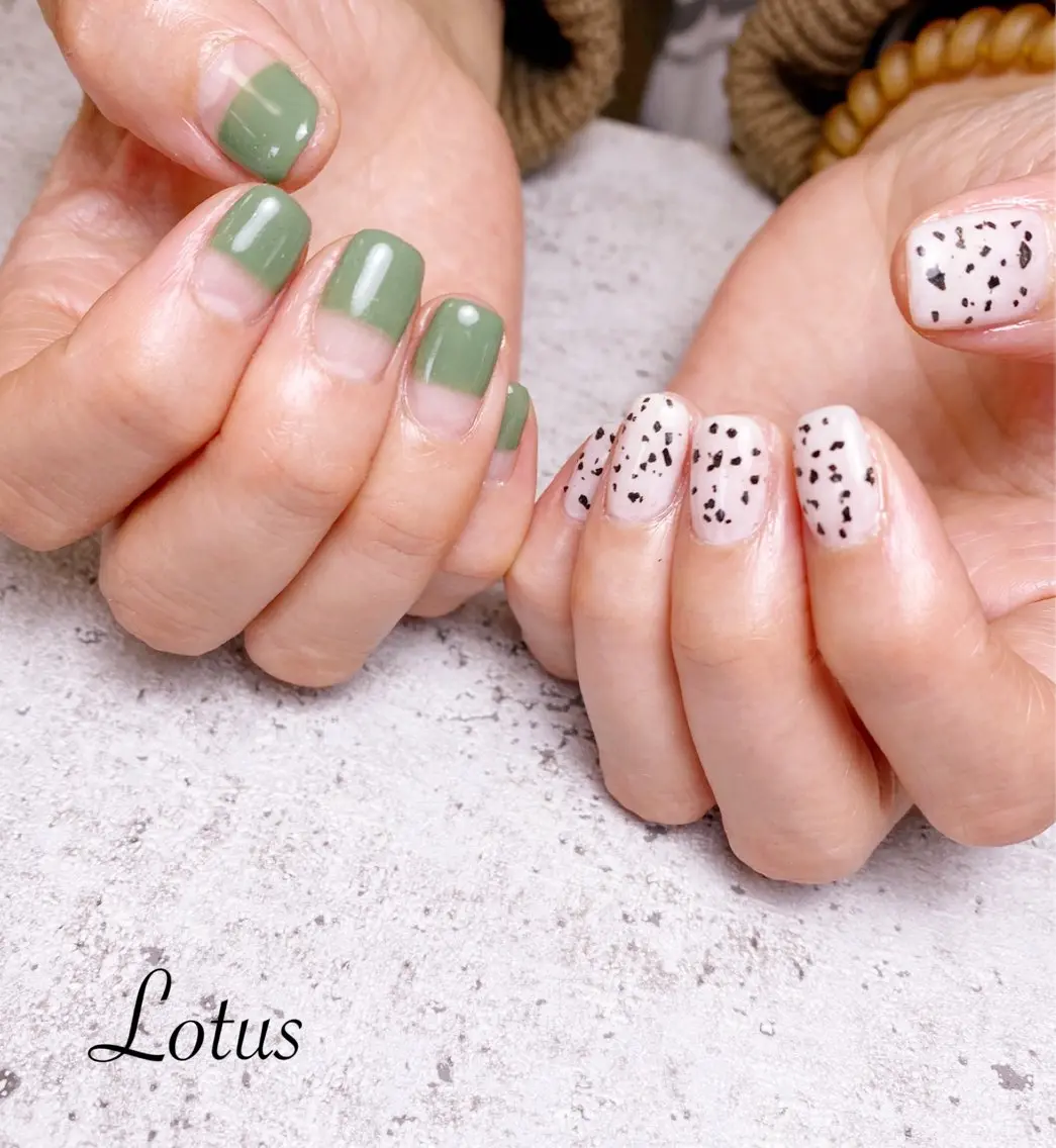 ネイル グリーン ハンドネイル ネイル＆脱毛 Lotus🌸のネイルデザイン