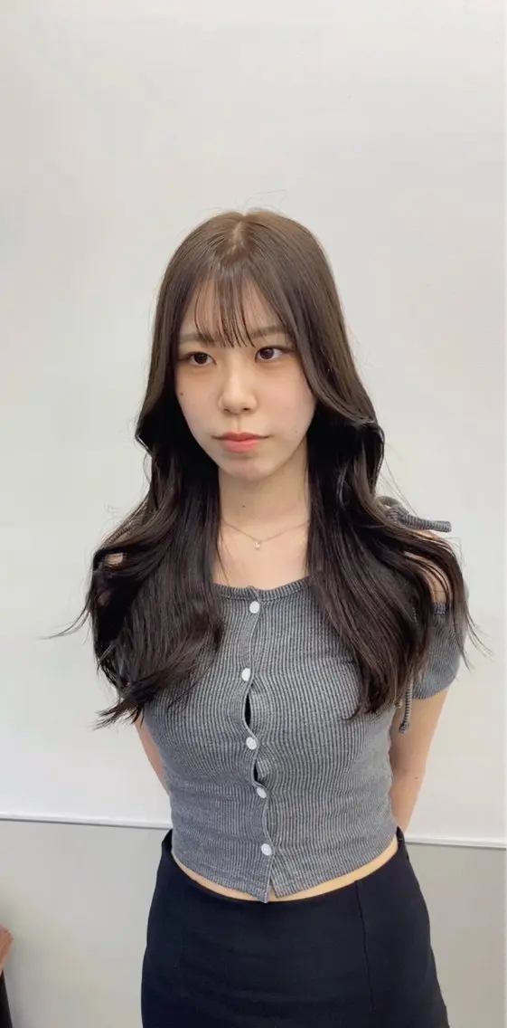ロング カラー レイヤーカット ワンホンレイヤー 韓国ヘア🇰🇷 スズキのヘアスタイル