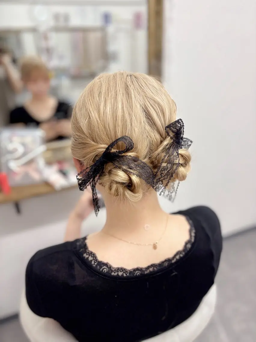ミディアム ヘアアレンジ ボブ 伸ばしかけ ヘアセット ⭐︎moe 【ヘアメイク🧸】のヘアスタイル