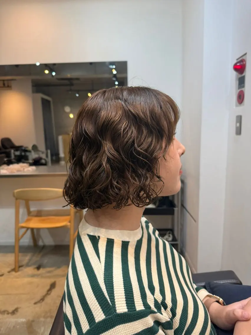 ミディアム カット パーマ トリートメント 🌿朝5分でお洒落 パーマスタイル🌿のヘアスタイル