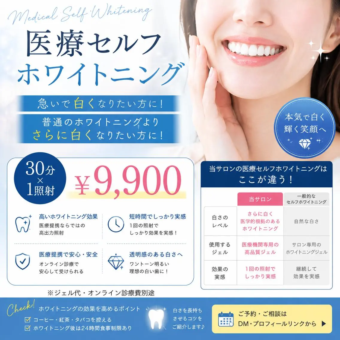【急いで白い歯になりたい方】医療セルフホワイトニング 30分×1照射 ※注意:補足説明を必ずお読みくださいの写真