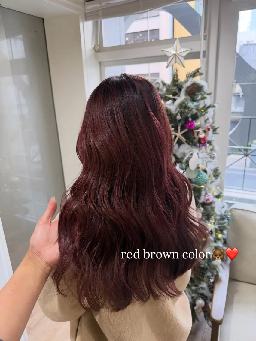 ロング カラー ブリーチ ブラウンカラー ダブルカラー ブリーチなしカラー レッドカラー ヘアカラー ♡韓国ヘア♡遠藤 美夢のヘアスタイル